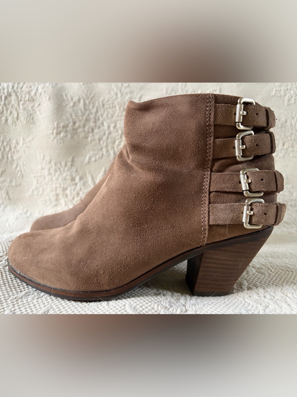 Sam Edelman Suede Ankle Booties in Taupe Brown